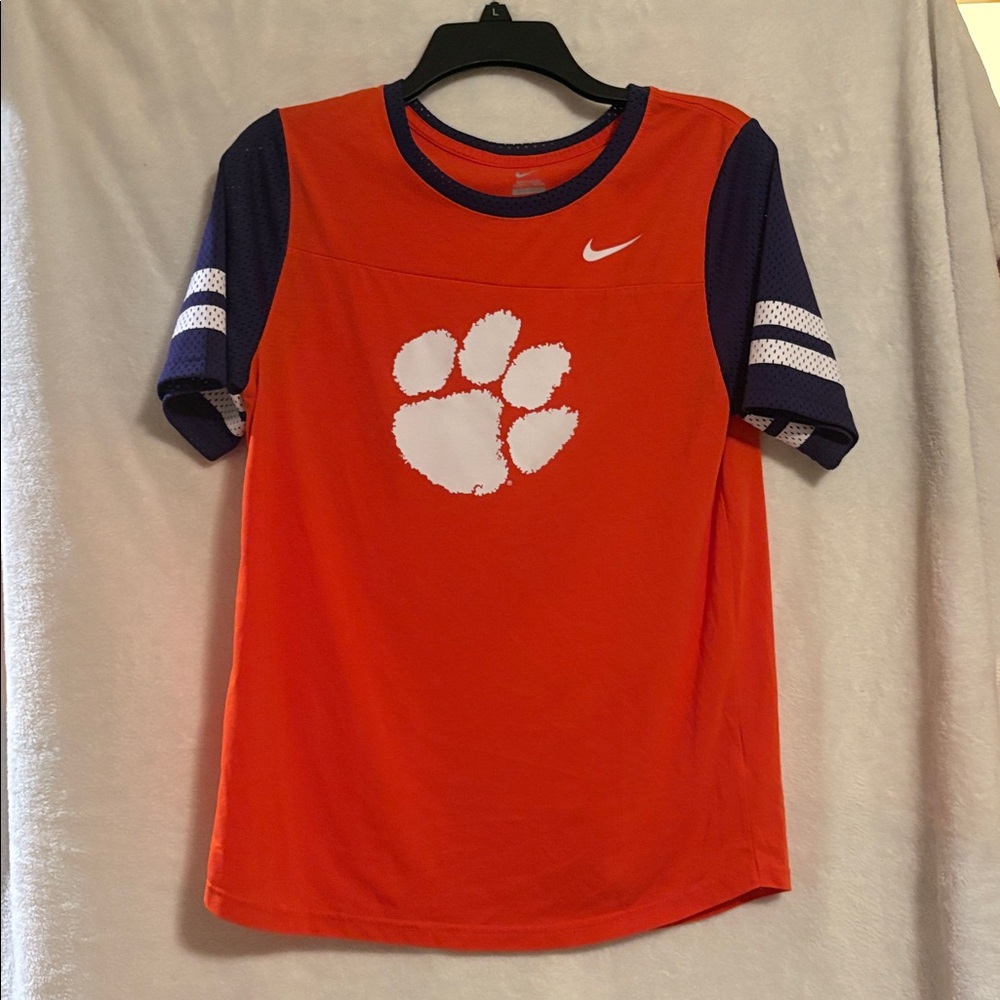 Nike Orange T-Shirt with Clemson White Paw and Purple Accents